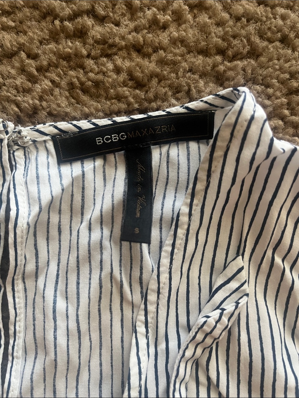 BCBGMaxAzria White and Navy Striped Short Romper